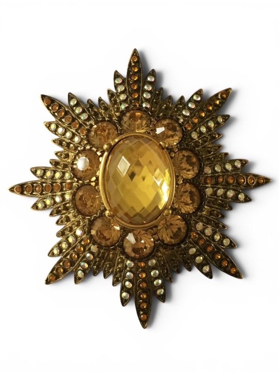 Joan Rivers Jewelry - Vintage Joan Rivers Signed Starburst Brooch w/ Citrine, Amber & AB Rhinestones